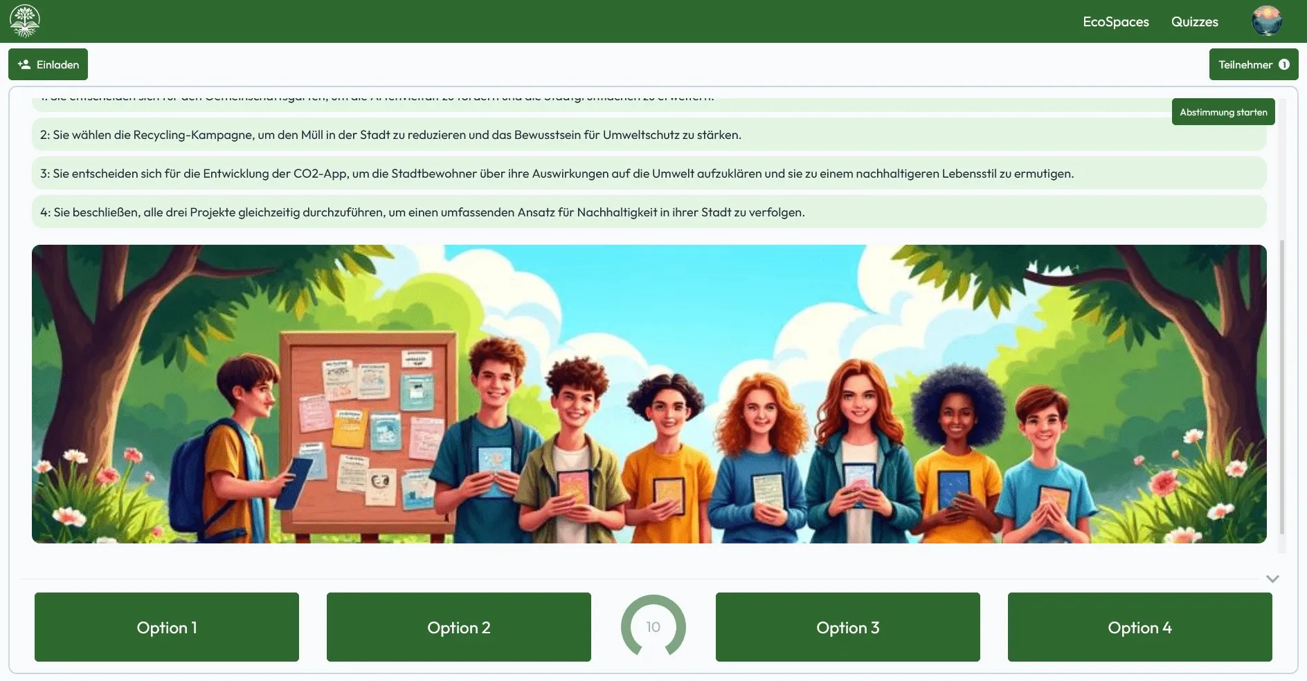 Ein KI-generiertes Bild innerhalb einer Geschichte, das eine vielfältige Gruppe von Schülern in einem Klassenzimmer darstellt.